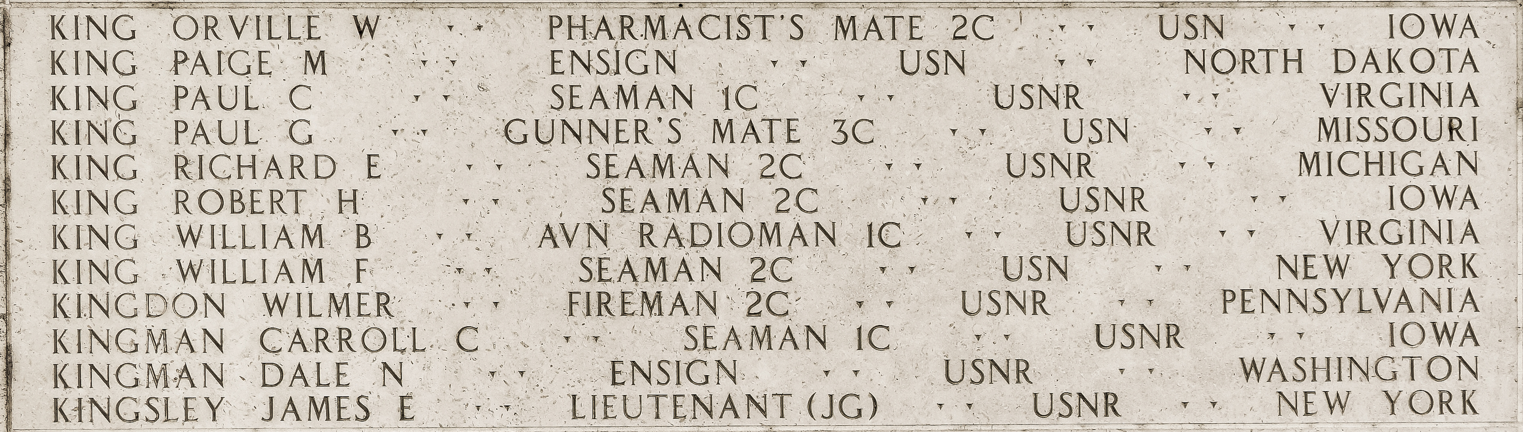 Orville W. King, Pharmacist's Mate Second Class